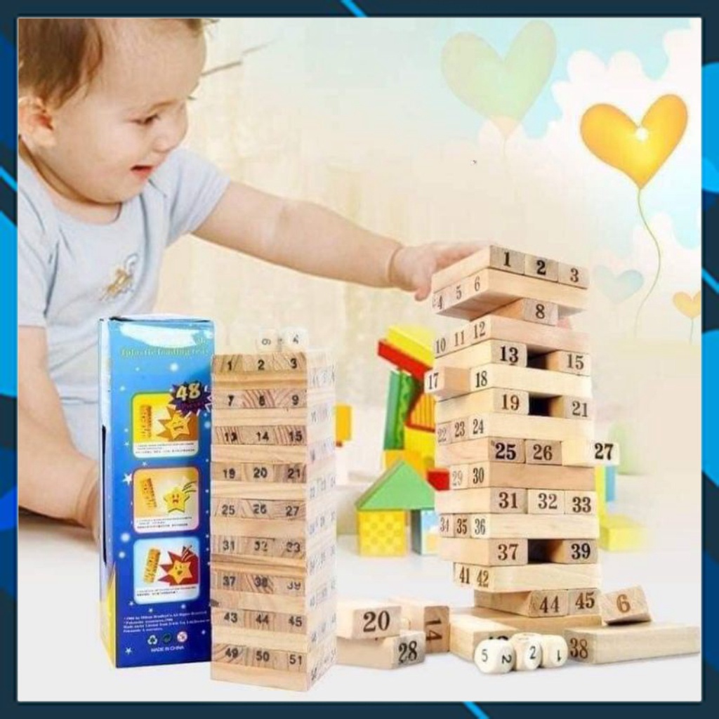 FREESHIP Bộ đồ chơi rút gỗ gồm 54 thanh gỗ và 4 xúc xắc, đồ chơi dành cho bé