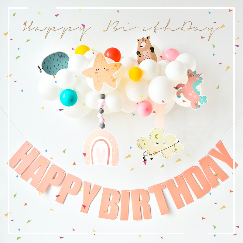 Set trang trí sinh nhật Handmade tone INS, bộ bóng sinh nhật trang trí tại nhà cực đơn giản, CK y hình (Tặng Bơm + Keo)