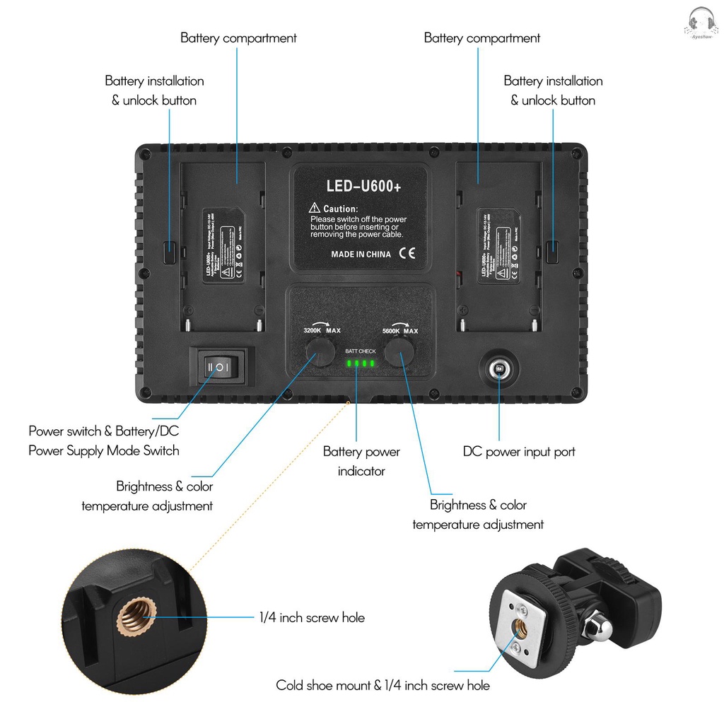 Đèn 600 bóng LED 3200-5600k 1 / 4 Inch có thể điều chỉnh độ sáng cho chụp hình chuyên nghiệp