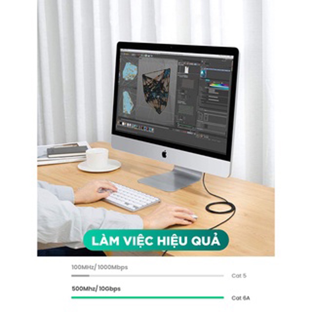 Cáp Mạng Lan Cat6A 10Gpbs Siêu Nhỏ Cao Cấp Ugreen NW122 Chính Hãng