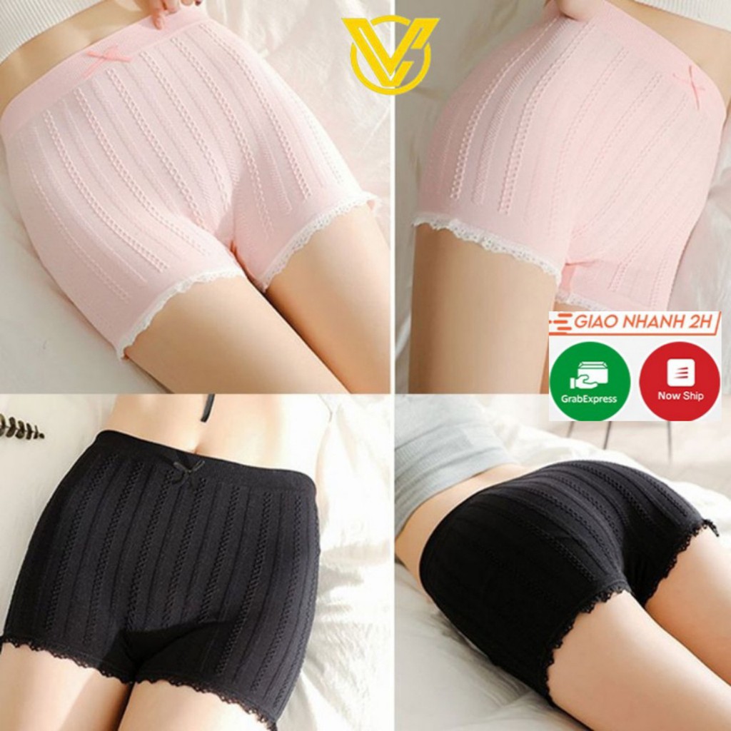 Quần mặc váy loại 1 túi zip sang chảnh _quần đùi váy cotton gân co giãn 4 chiều xuất Nhật kháng khuẩn gân viền ren