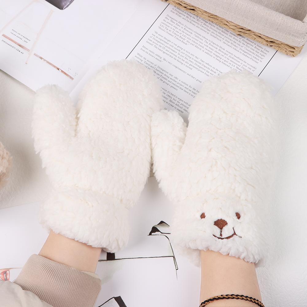 Borag Găng Tay Đeo Cổ Phối Lông Dày Dặn Họa Tiết Gấu Hoạt Hình Dễ Thương