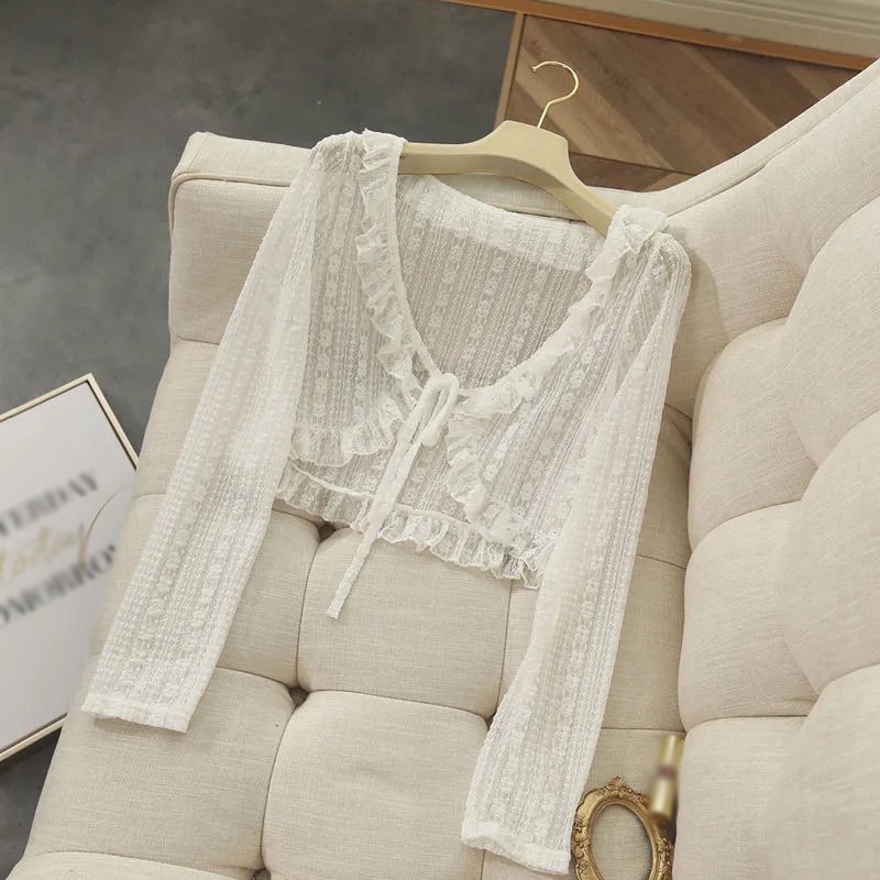 Áo Khoác Cardigan Nữ Phối Ren Thắt Nơ Thời Trang