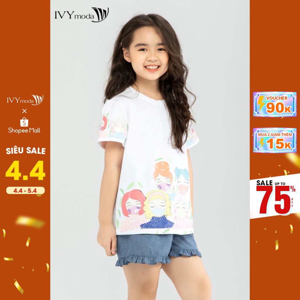 [NHẬP WABRTL5 GIẢM 10% TỐI ĐA 50K ĐH 250K ]Áo thun bé gái in hình IVY moda MS 57G1311