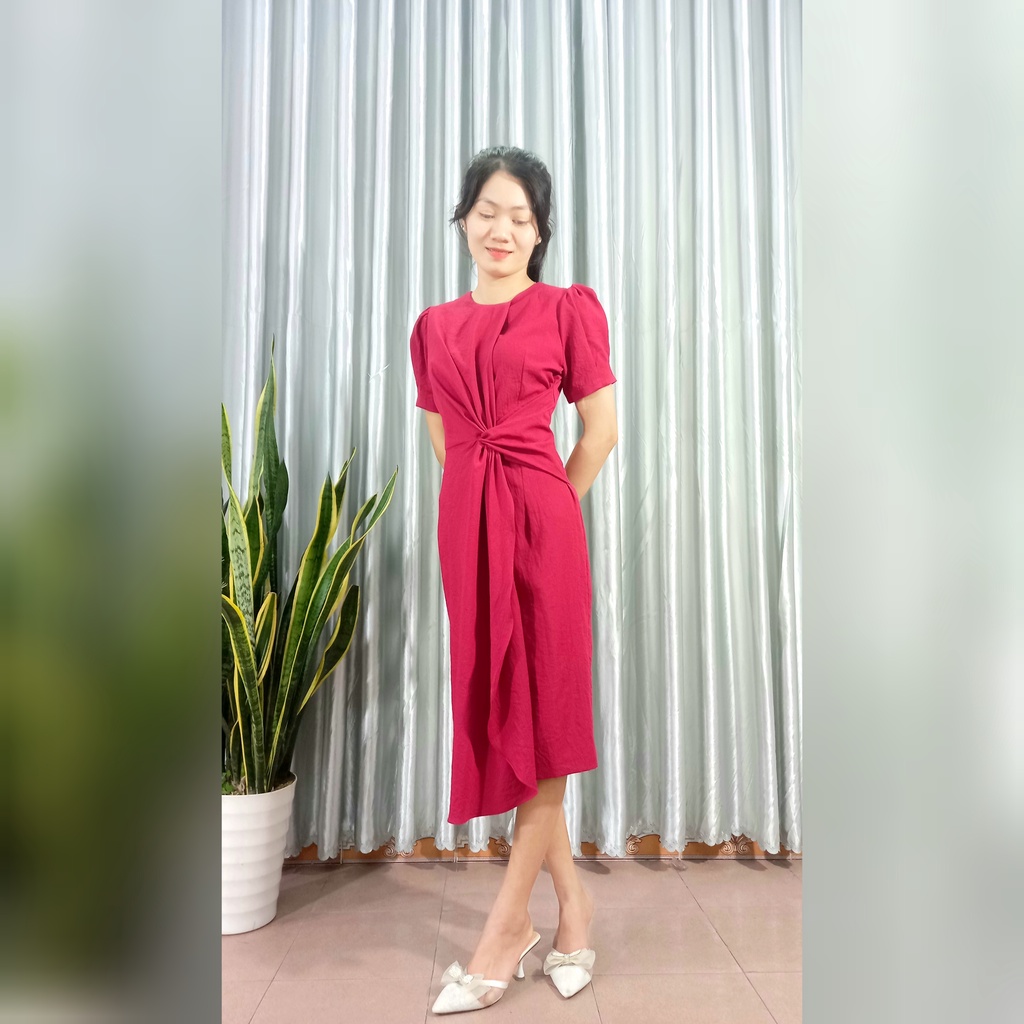 Đầm Xoắn Eo Đắp Tà Vải Linen Sang Chảnh Dáng Váy Dài Tiểu Thư Nhẹ Nhàng Xinh Xắn Mềm Mịn Mát Mua 1 tặng 1 Quà