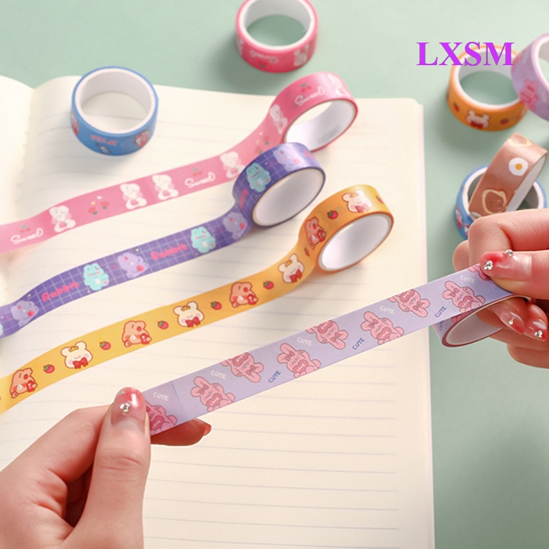 Lxsm 1 Cuộn Băng Keo Washi Hình Gấu Hoạt Hình Nhiều Màu Dễ Thương Trang Trí Sổ Tay DIY