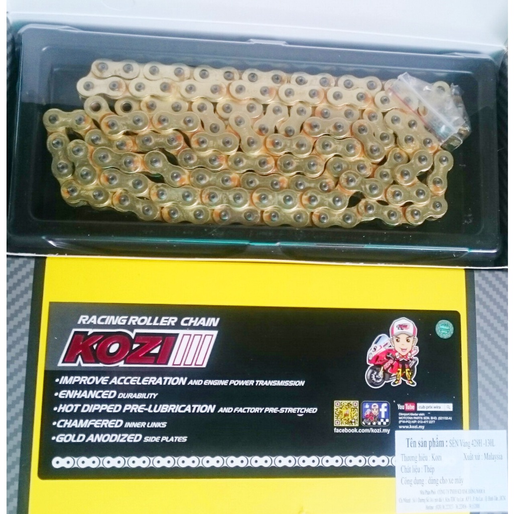 SÊN xe máy kozi sên vàng 9 ly dai 130 mắt gắn sên KOZI chung cho các dòng xe winner- exciter