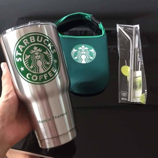 CỐC GIỮ NHIỆT NÓNG LẠNH THÁI LAN STARBUCK + ỐNG HÚT KÈM CỌ RỬA + TÚI GIỮ NHIỆT 900ML