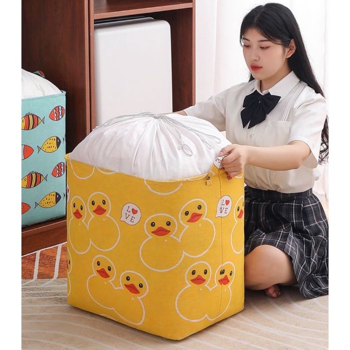 (Cỡ đại) Sọt vải chữ nhật đựng để chăn màn, quần áo, đồ chơi cho bé đa năng tiện lợi.