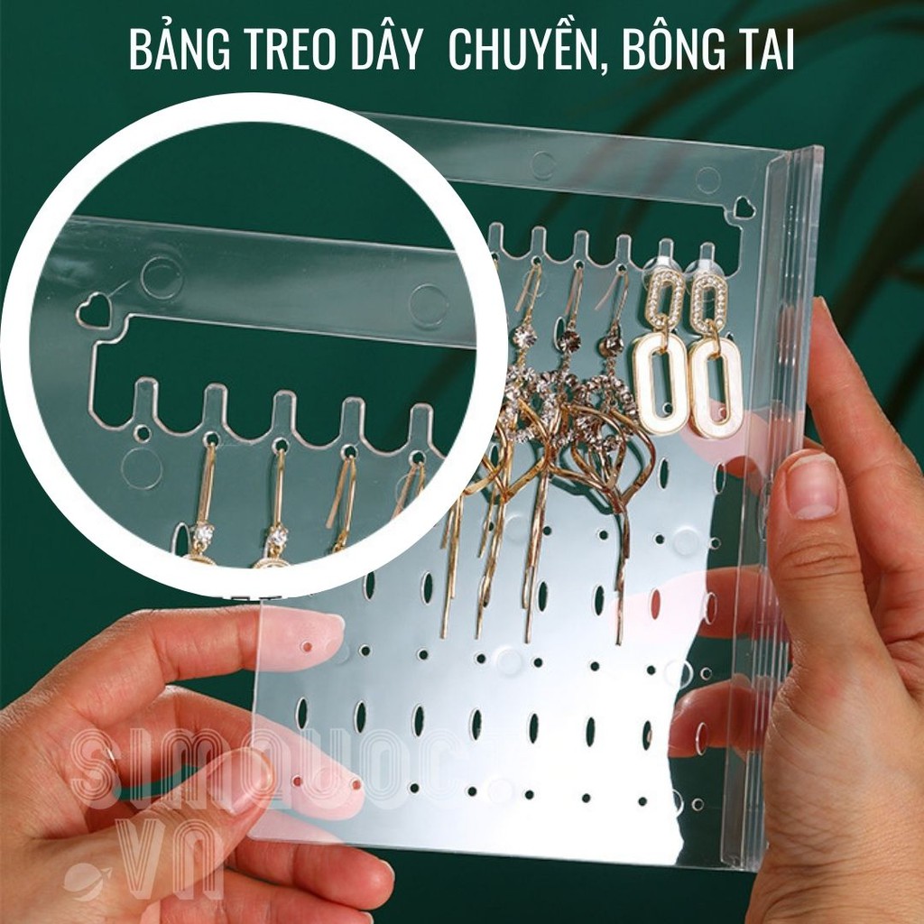 Hộp đựng trang sức treo dây chuyền bông tai, hộp đựng nhẫn đồng hồ nhiều ngăn chống bụi cao cấp HNTS12