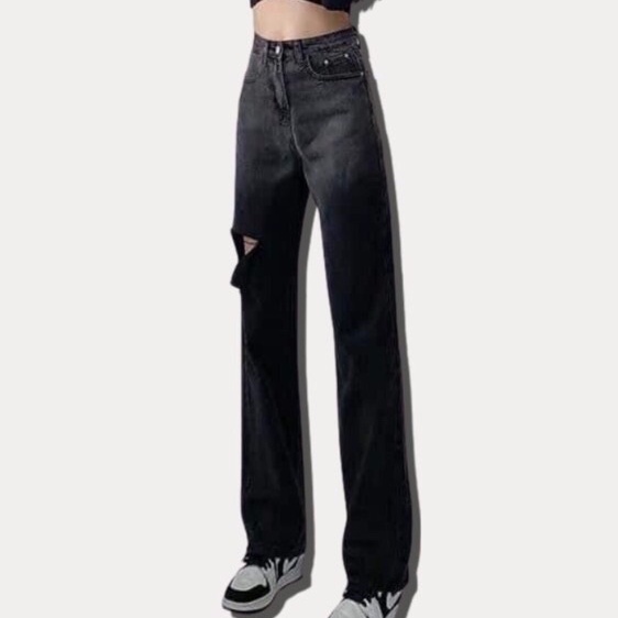 Quần bò jeans loang đen QB12 ống rộng dành cho nữ quần bò MÂY_1989