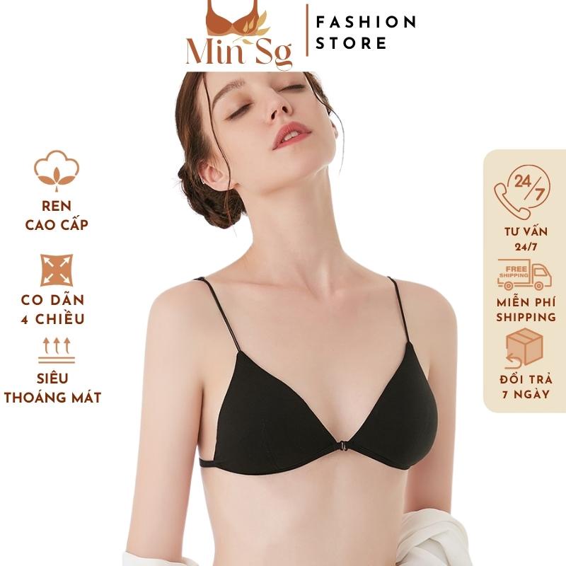 Áo ngực không gọng cài trước, Áo bra 2 dây mảnh cotton thoải mái có thể kéo rút kiểu dáng sexy sang chảnh - A2099