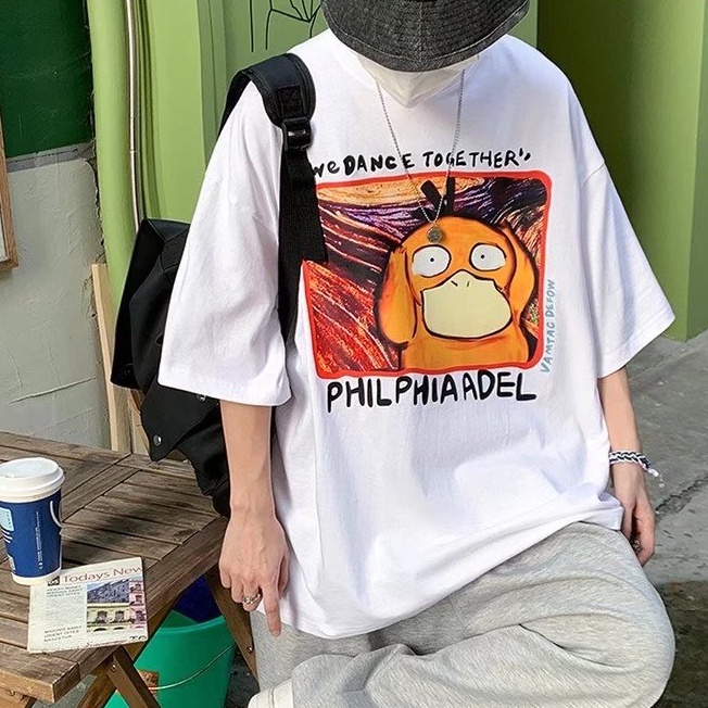 Áo Thun Dáng Rộng Cổ Tròn In Hoạt Hình Phong Cách Hàn Quốc Thời Trang Mùa Hè Dành Cho Nam
