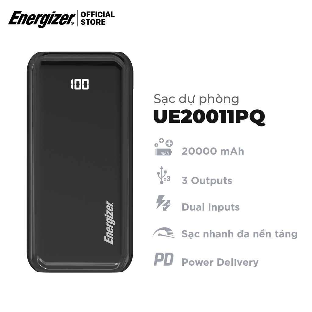 Sạc dự phòng Energizer UE20011PQ - Tích hợp sạc nhanh đa nền tảng, sạc nhanh 2 chiều cổng USB-C