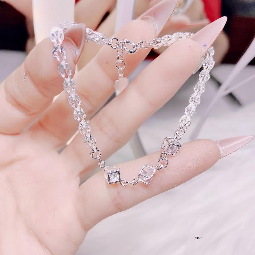 Lắc tay bạc nữ đuôi phụng mix khối lập phương đá trắng siêu xinh - Kho sỉ bạc Nhất Linh
