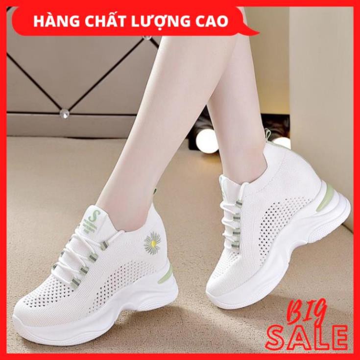 Giày độn đế hoa cúc nữ Hot trend mới nhất 2020 CAO CẤP vải dệt thoáng khí cao 8cm (trắng, đen) [HÀNG XỊN ĐẸP]