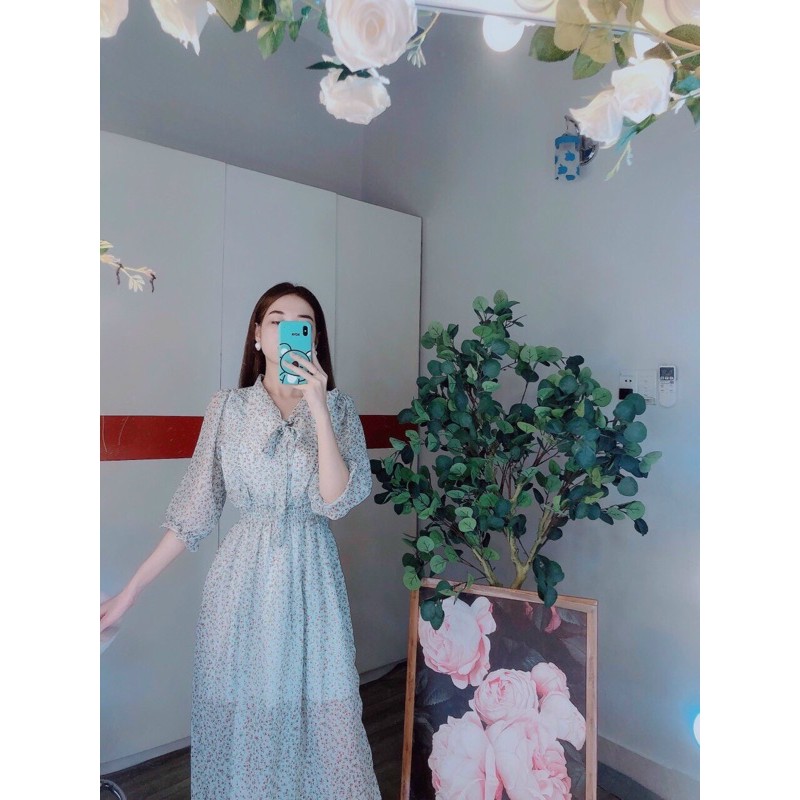 Đầm hoa viền bèo cột nơ siêu xinh - hình thật | BigBuy360 - bigbuy360.vn