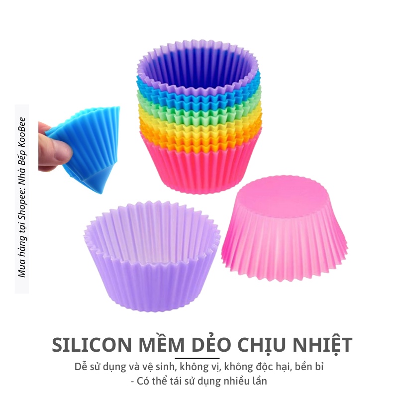 Khuôn làm bánh silicon chịu nhiệt KOOBEE có thể tái sử dụng nhiều lần - Khuôn silicon làm bánh muffin cupcake cho bé