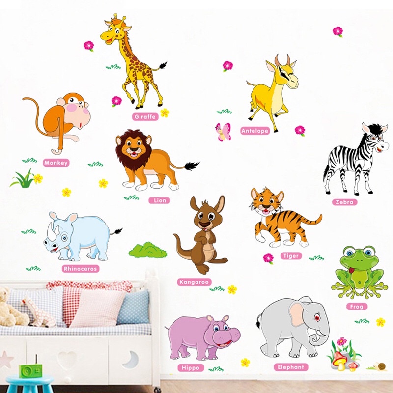 Decal cho bé vườn thú tiếng anh, chất liệu cao cấp.