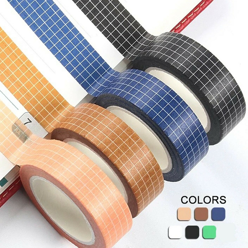 Cuộn băng keo giấy washi màu trơn họa tiết kẻ sọc phong cách Nhật Bản dài 10m dùng trang trí sổ tay DIY JP5