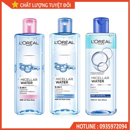 Nước tẩy trang L'oreal Paris 3 in 1 micellar watergiúp làm dịu da khô