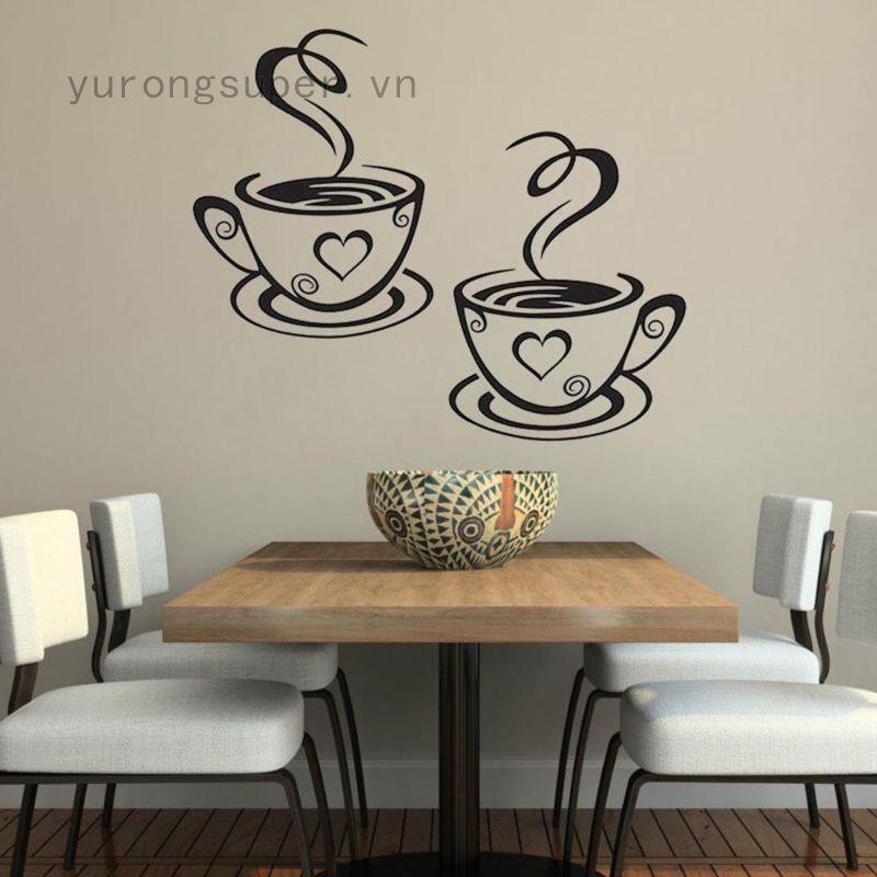 Nhãn dán tường hình tách cà phê trang trí quán cà phê đẹp mắt