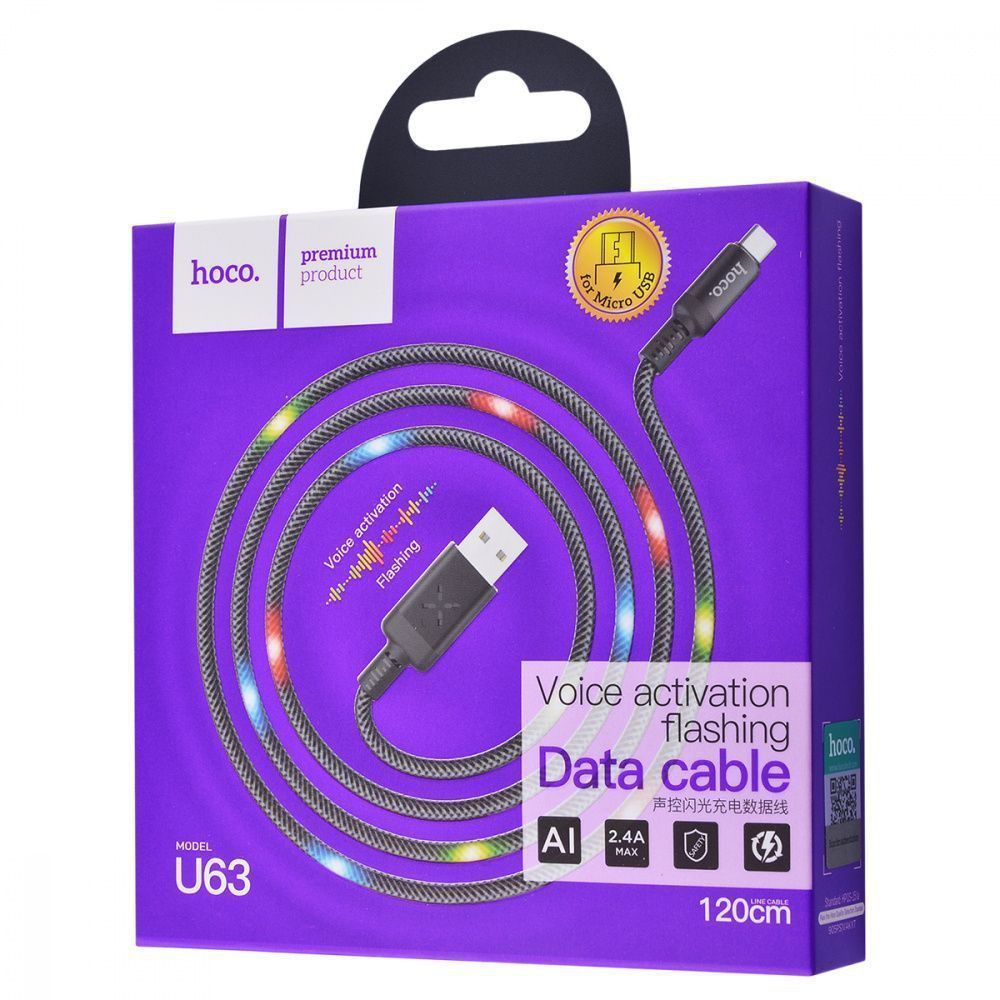 Cáp sạc nhanh Hoco U63 Type-C USB sạc nhanh 3A Max dành cho hệ điều hành Androi, dây nhựa TPE bền, có đèn LED, dài 1.2m