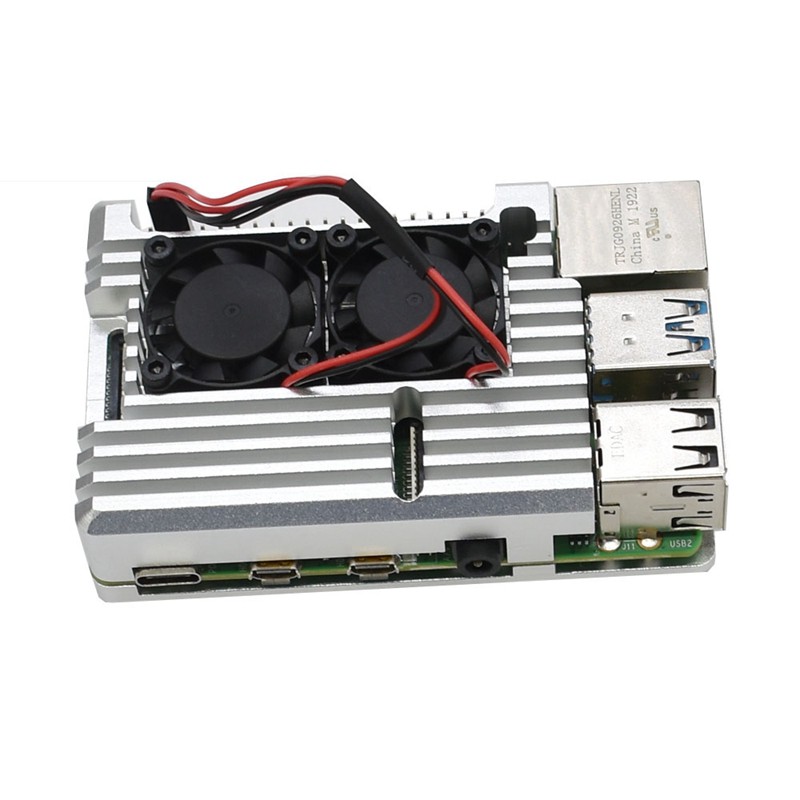 4B Aluminum Case Enclosure CNC Cover with Heatsink Cooling Dual Fan for Raspberry Pi 4 Model B