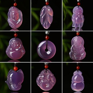 Hoàng Đế Brazil Tím Chalcedony Khóa An Toàn Ruyi Mặt Dây Chuyền Màu Hồng Đậm Mã Não Ngọc Ngọc Guanyin Phật Mặt Dây Chuyền