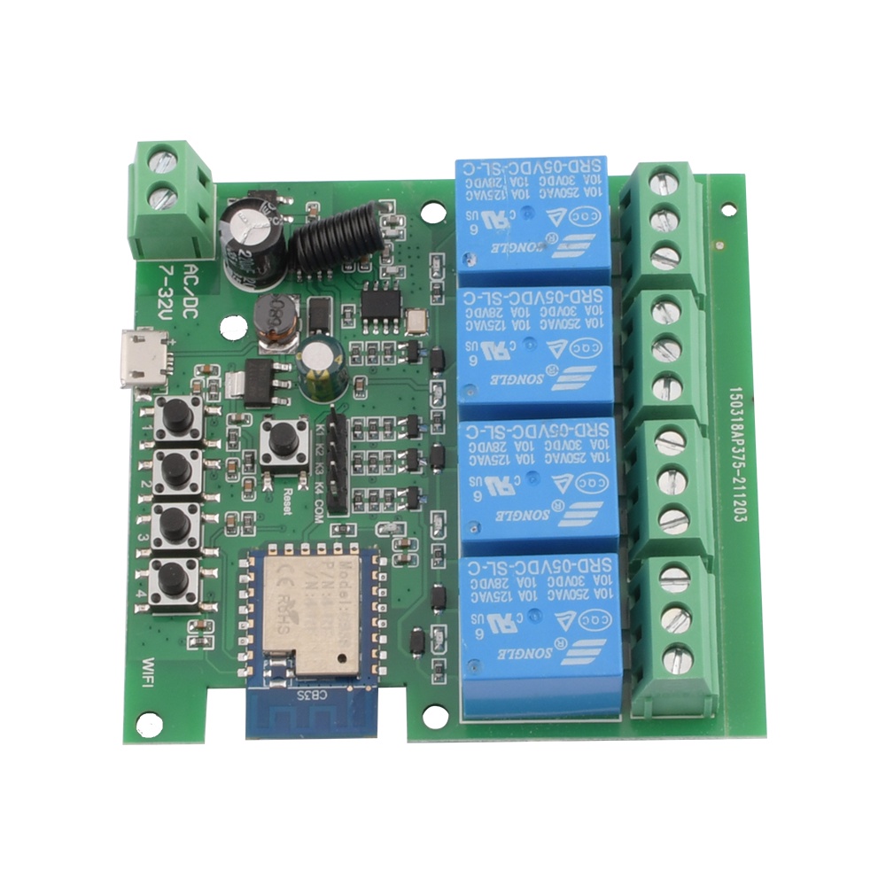 DIYMORE Mô đun chuyển tiếp USB5V/DC7-32V 4 kênh điều khiển WIFI từ xa điều khiển từ xa tần số vô tuyến 433MHZ