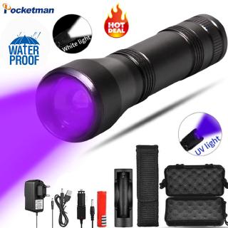 8000lum LED UV Đèn pin UV Light Torch Lanterna Có thể phóng to 395nm 18650 Pin