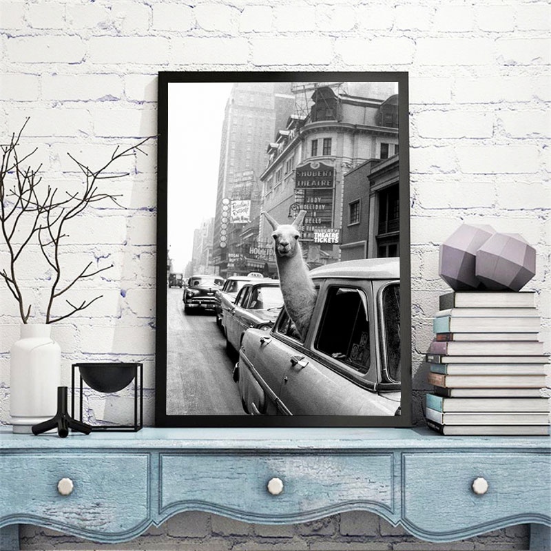 Tranh vải bạt in hình thành phố New York màu trắng đen dùng trang trí phòng khách