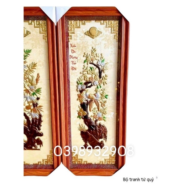 BỘ TRANH TỨ QUÝ 40 x100 CM NẶNG  16.2 KG CHẤT LIỆU BẰNG ĐỒNG 💯