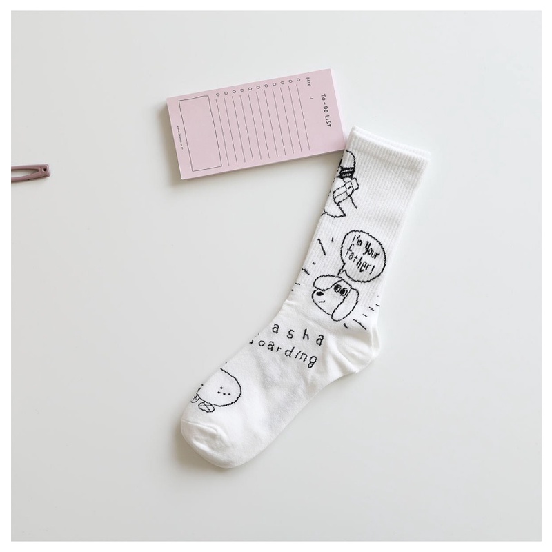 Vớ Trắng Cổ Vừa In Họa Tiết Hoạt Hình Phong Cách Nhật Bản Hàn Quốc Dễ Thương Thời Trang Cho Nữ