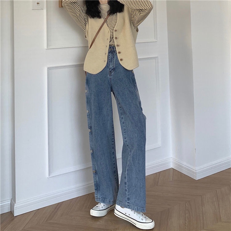 Quần Jean Nữ Ống Rộng Lưng Cao Plus Size