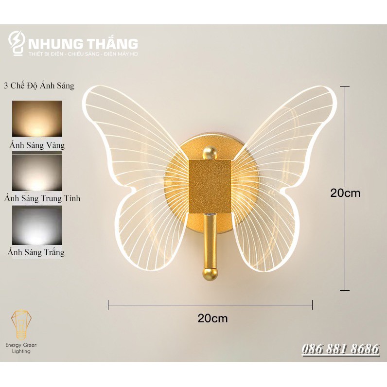 Đèn Tường LED Hình Con Bướm DT-279 Decor Vintage - 3 Chế Độ Ánh Sáng - Trang Trí Trong Nhà , Cầu Thang , Hành Lang