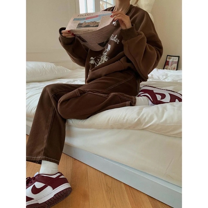 Quần Jeans Nữ Ống Đứng Màu Nâu Đất Đậm Cạp Cao 1 Cúc Phong Cách Ulzzang Hot Trend Basic Dễ Mix Đồ Loại 1