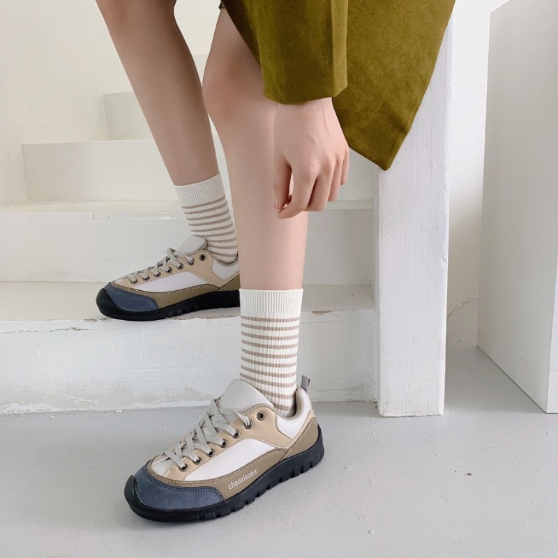 [HÀNG CÓ SẴN] TCC2 - Tất vớ cao cổ hoạ tiết kẻ ngang, gấu phong cách vintage Hàn Quốc