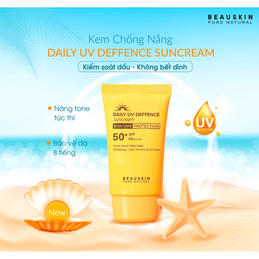 Kem Chống Nắng BEAUSKIN Daily Deffence Sun Cream 50ml SPF 50+ PA++++, Nâng Tone, Kiềm Dầu Hiệu Quả - BSSC0200210