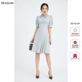 Đầm xòe dài tay phối cổ 20AGAIN vả mềm mịn co giãn, thiết kế công sở DEA1091