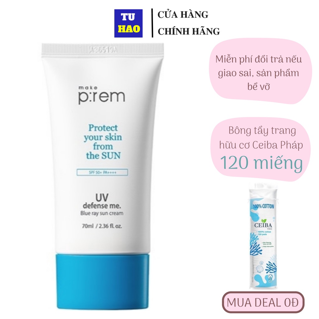 Kem Chống Nắng Vật Lý Make Prem UV Defense Me. Blue Ray Sun Cream SPF 50+ PA++++ 70ml