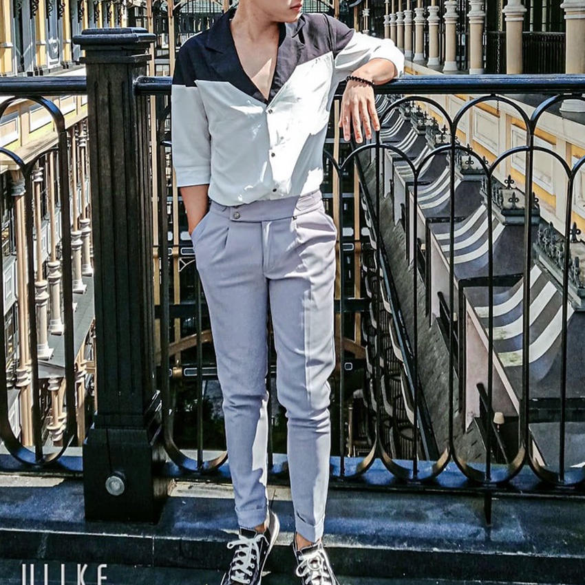 Áo sơ mi tay ngắn nam sơ mi cổ vest tay lỡ, chất vải lụa mịn chống nhăn phong cách trẻ trung độc lạ T1