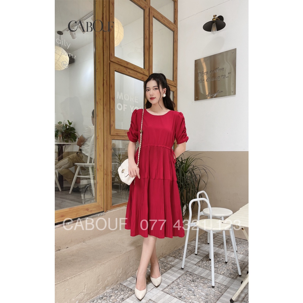 Váy Thiết Kế Cabouf Đầm Maxi , Váy Dáng Suông Phom Rộng Dài Chất Lụa Xếp Ly Màu Đỏ D30