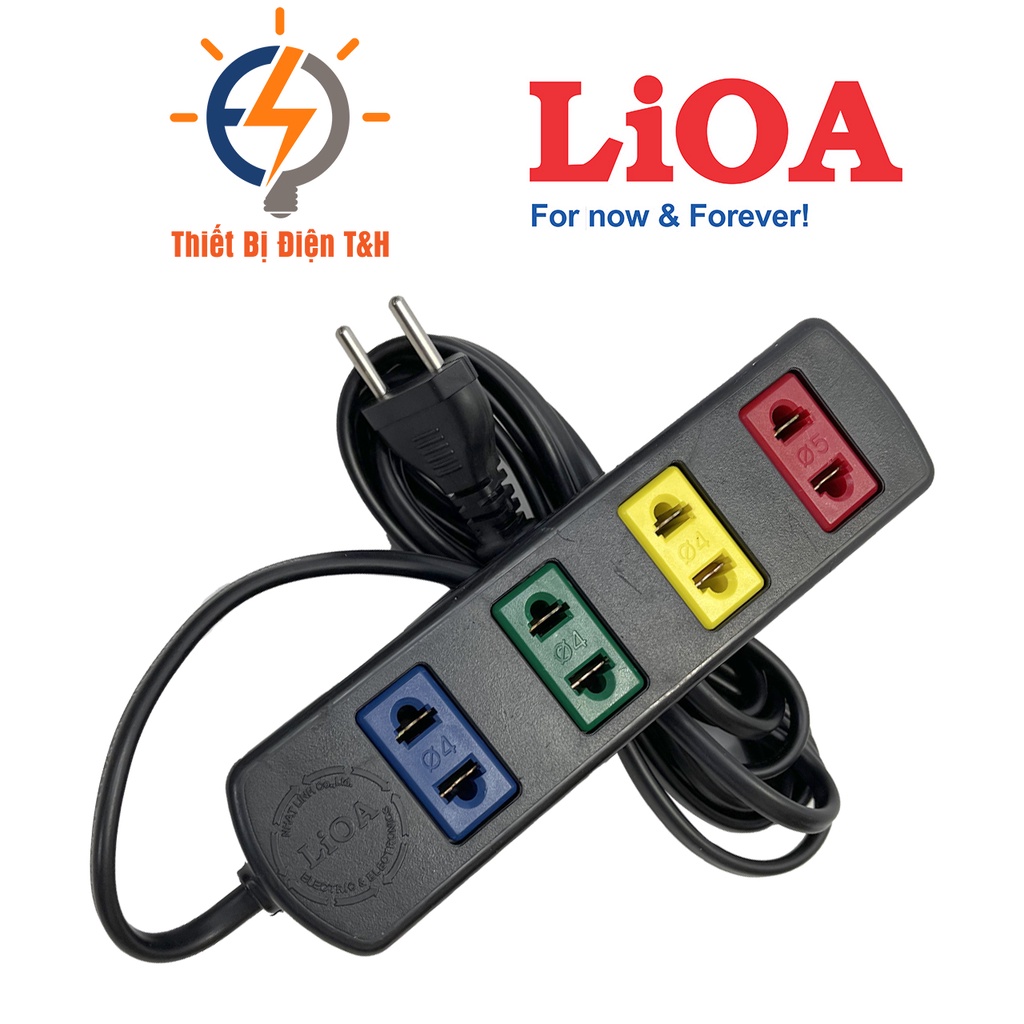 Ổ cắm điện LIOA phổ thông, 4 ổ cắm, 1000W, dây dài 3M, 5M, 4TC3-2 -  4TC5-2 - Thiết Bị Điện T&H