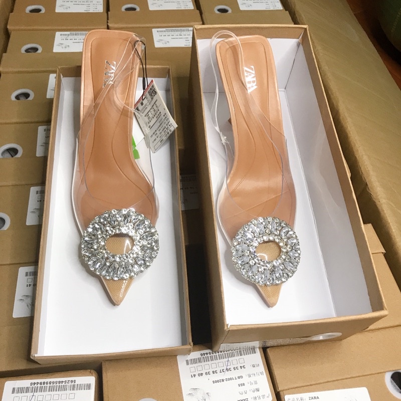 Giày mica đá tròn cao gót 8cm ZR xuất Full box MS-52194