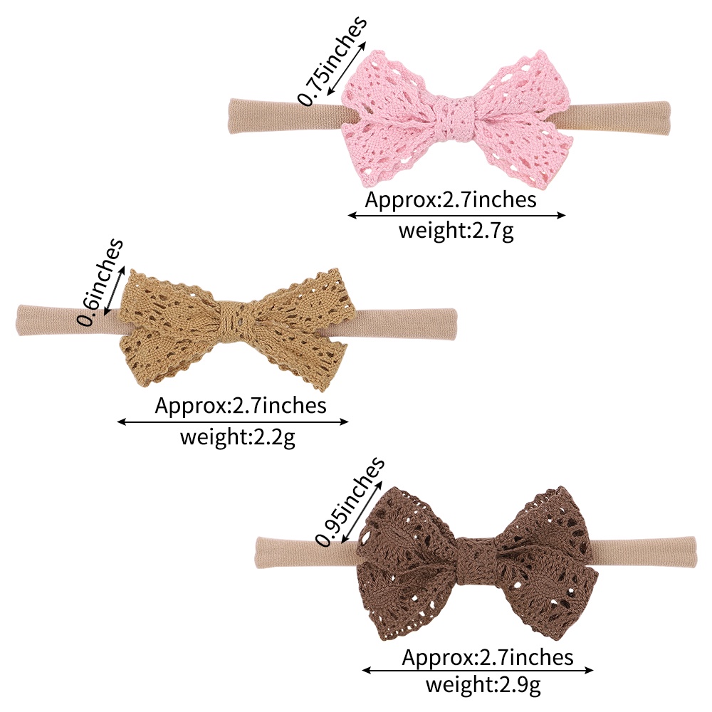 Dây buộc tóc KIDSBOWS 2315 nylon co giãn đính nơ ren màu trơn dễ thương cho bé gái
