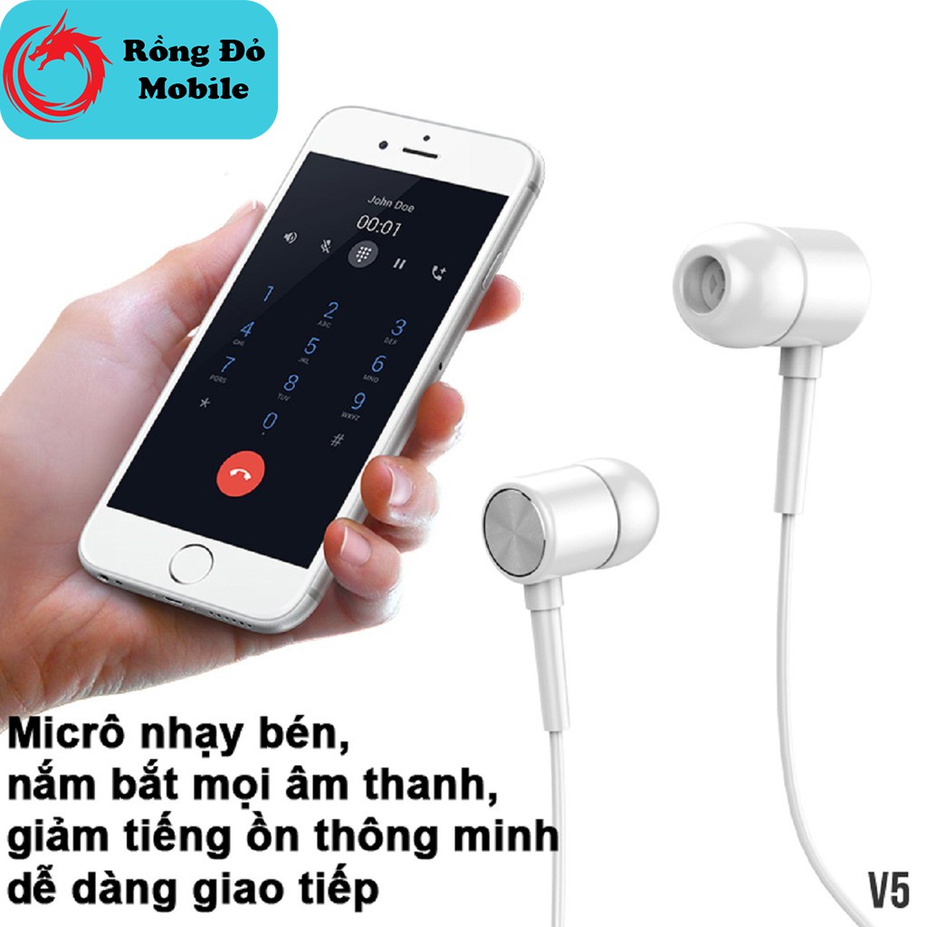 Tai Nghe Nhét Tai SD Design V5 Super Bass tương thích các dòng điện thoại jack 3.5mm, có mic bảo hành Chính Hãng 1 đổi 1