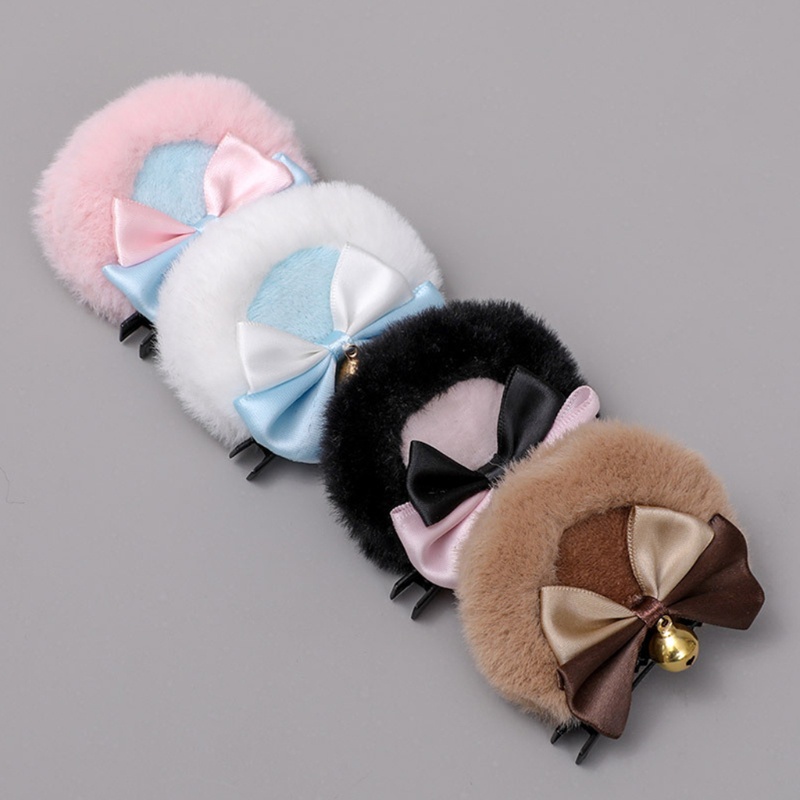 Kẹp tóc hình tai gấu bằng lông giả đính nơ dễ thương thời trang lolita