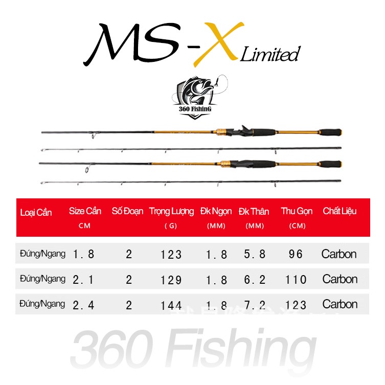 Cần Câu Lure Carbon MSX Ánh Kim Cần Câu Máy Đứng Và Máy Ngang Chất Liệu Carbon Cao Cấp