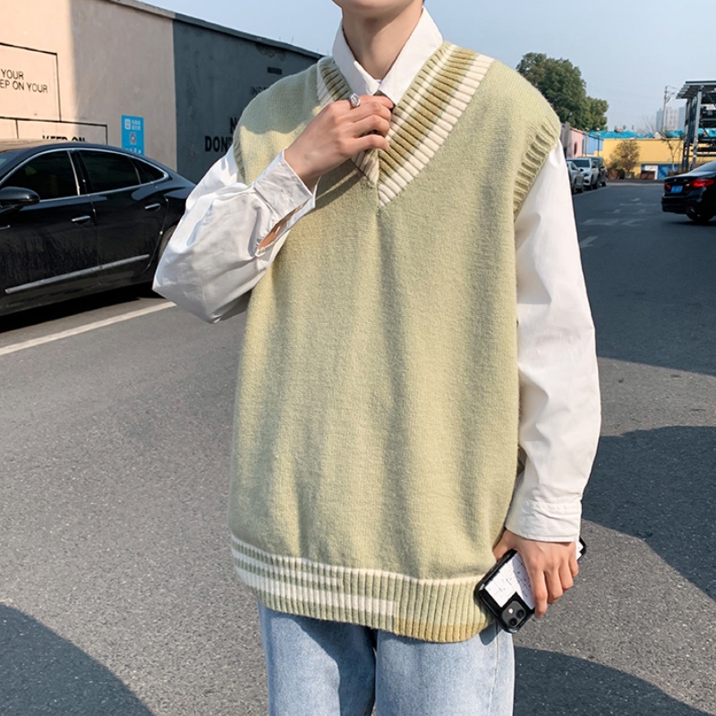Áo sweater không tay cổ chữ v thời trang xuân thu hàn quốc dành cho nam 2021